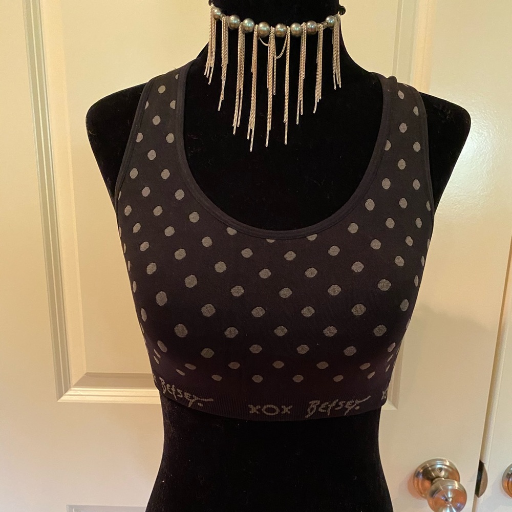 Betsey Johnson XOX black polkadot sports bra